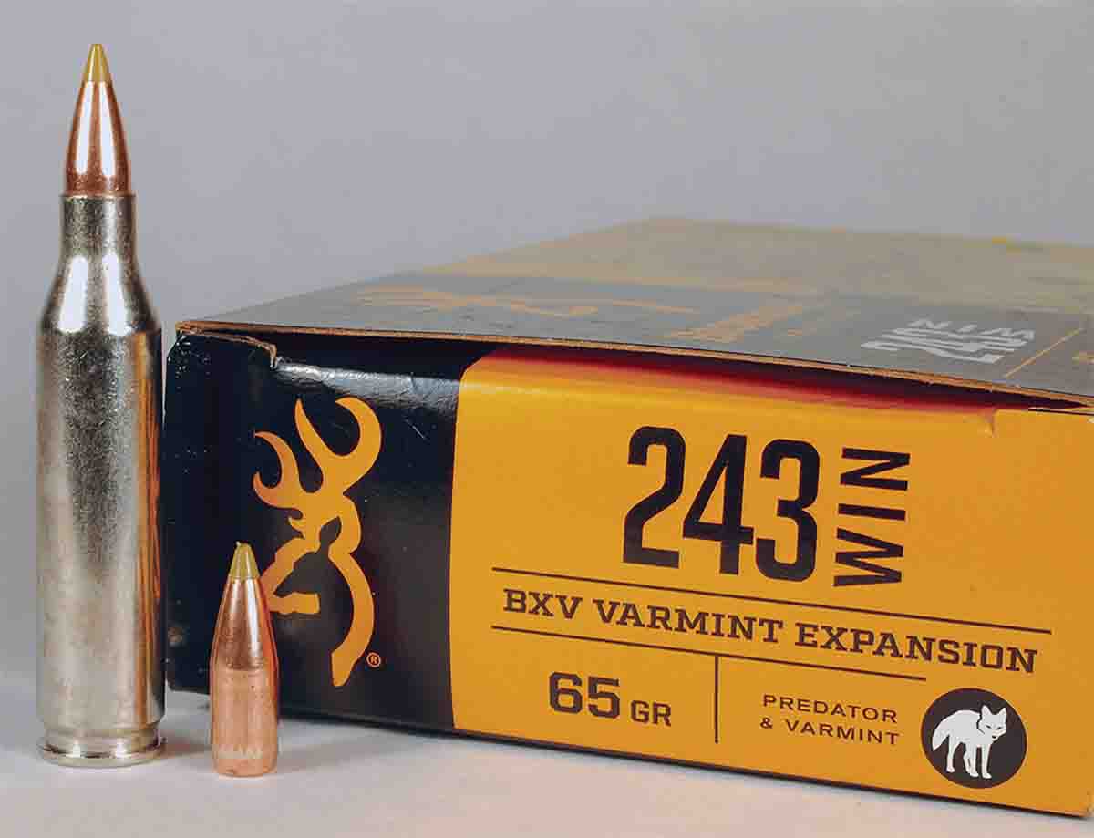 The 65-grain BXV bullet is loaded in Browning Predator & Varmint .243 cartridges.